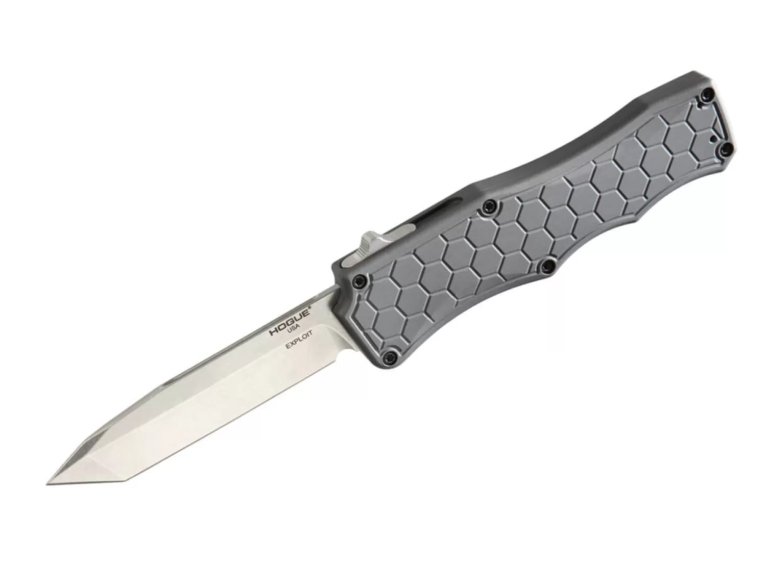 Exploit OTF Automatic 3.5 Tanto Aluminum Grey Tumbled-Hogue Hot