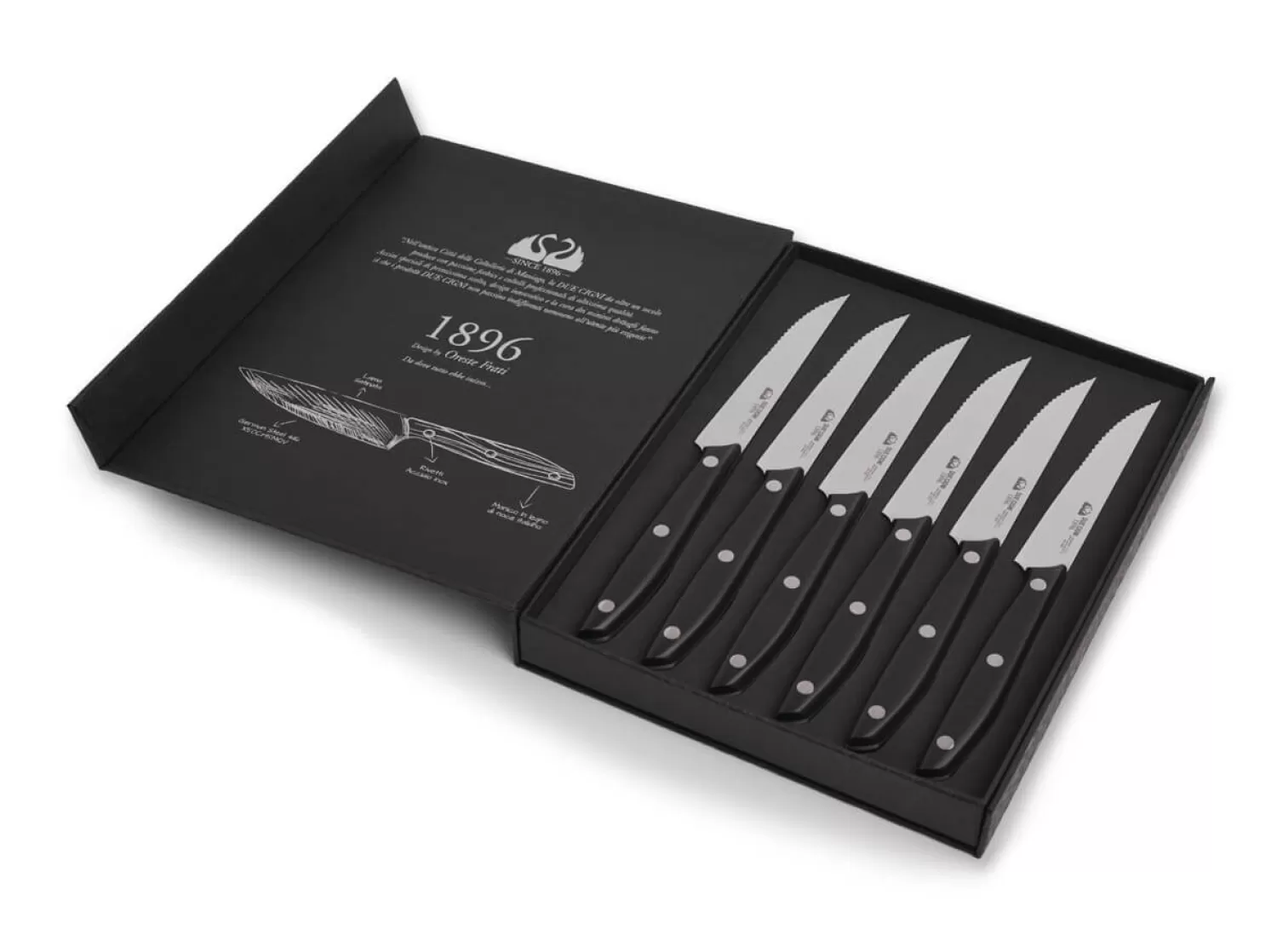 1896 Steak Knife Set POM Serrated-Due Cigni Shop